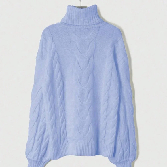 Blue Casual Women's High Collar Sweater - Picture 3 of 4